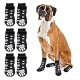 RANYPET 3 Paar Indoor Anti-Rutsch Socken für Hunde - Weicher Verstellbarer Pfotenschutz für Alter Hund mit Riemen Traktionskontrolle für den Innenbereich auf Hartholzböden L