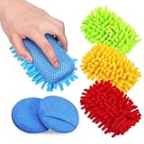 Outanaya 4 Stück Autoschwamm mit Kratzfreien Chenille Reinigungsschwämmen und Wachsapplikatorpads Weich Waschbar für Autopflege und Innenraumreinigung