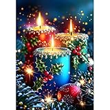 EOBROMD Diamond Painting Erwachsene Weihnachtskerze, 5D Diamant Painting Bilder Erwachsene, DIY Diamond Painting Bilder Diamant Malerei Set für Wanddekoration 30x40 cm