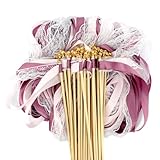 30 Stück Wedding Wands mit 2 Glocke und Hochzeitsbändern Lila Hochzeitsstäbe Hochzeit, Zauberstäbe Hochzeit Luftschlangen mit Holzstäbchen Glücksstäbe für Hochzeiten, Geburtstage, Feiertagsfeiern
