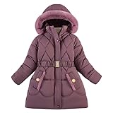 Winterjacke Mädchen Daunenjacke Winter Thermal Gefüttert Wintermantel Kinder Dicke Steppjacke Lange Winddicht Kapuzenjacke Outdoor Puffer Jacket Niedliche Einfarbig Daunenmantel 2-14 Jahre