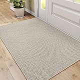 DEXI Schmutzfangmatte Innen 92 x 142 cm, rutschfest Fußmatte waschbar, absorbierend Fussmatte, Dünne Türmatte Eingangsteppich für Haustür & Flur, Beige