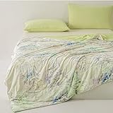 Kühle Seidendecke, kalte Haptik – Blumenmuster-Design – natürliche Sojabohnenfüllung, leichte Steppdecke für Frühling und Sommer, kühlende Decke (K, 150 x 200)