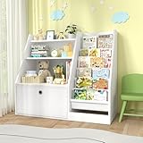 TOETOL Kinder-Bücherregal, Buchaufbewahrung, Organizer, 6 Schlingen, Kleinkind, Holz-Bücherregal, 3-stöckig, Kinder-Bücherregal für Schlafzimmer, Wohnzimmer, Spielzimmer, Kinderzimmer, Weiß