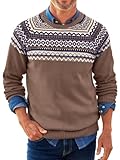 Runcati Norweger Pullover Herren Weihnachten Strickpullover Rundhals Fair Isle Sweater Langarm Männer Winter Basic Casual Pulli,Kaffee,L