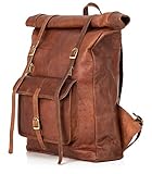 Berliner Bags Vintage Rucksack Leeds aus Leder, Fahrradrucksack mit Laptopfach für Damen und Herren (Braun XL)