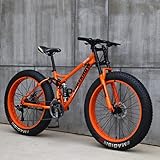 Nationalr Reeim Mountainbike, 26 Zoll (66 cm), Mjh-01, Erwachsene, Fat tire Bike, 21-Gang-Fahrrad, Rahmen Aus Karbonstahl, Doppelte Vollfederung, Doppelte Scheibenbremse, Orange/Cyan