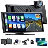 Lamto Autoradio für Apple Carplay Android Auto mit Dashcam Vorne Hinten 4K+1080P, 9,26 Zoll Tragbarer Wireless Carplay Screen Autoradioempfänger mit Bluetooth 5.0/FM/Siri/Go0gle/Mirror Link/64G TF/AUX