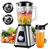 GDOR 1200W Smoothie Maker 2-1 Standmixer Glas mit 1,5L Glaskrug und 650ml Reisebecher 3 Geschwindigkeiten Blender Professionell Mixer Hochleistungsmixer für Smoothies Shakes Gefrorene Getränke Saucen