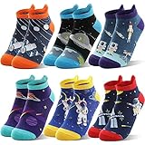 Welwoos Kinder Lustige Socken Jungen Sneaker Socken Bunte Kurze Kindersocken Cartoon Baumwolle Kleinkind Geschenke Socken 6 Paare Socken Jungen Kinder 27 34 33 28 32 26 (Weltraum, 5-8 Jahre)