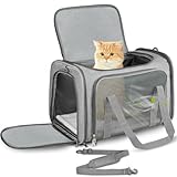 Lohofrnny Transporttasche Katze, Transporttasche für Katze Hund bis zu 5kg, Tragbar Faltbare Haustier Tragetaschen mit Schultergurt für Mittel Kleine Haustiere(Grau, 43x28x28cm)