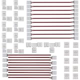 FSJEE LED Strip Verbinder 2 polig 8mm enthält 10 x Strip to Strip Drahtverbinder, 10 x LED Eckverbinder, 10 x lückenloser Verbinder für 3528 und 2835 LED Streifen