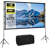 Beamer Leinwand Mit Stativ, 100 Zoll Projektor Tragbare Outdoor Kino, Faltenfrei 16:9 HD Rear Front Garten Projektion Mit Tragetasche Für Camping Home Party Theater Nächte