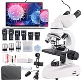 Binokulares Mikroskop 40X-2000X für Erwachsene Studenten mit doppeltem mechanischem Tisch und koaxialem Grob-/Feinfokussierknopf Professionelles Mikroskop