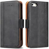 ROJIOJIO Handyhülle für iPhone 5/5S, iPhone SE 2016 Leder Handytasche Kartenfach Klappständer Magnetisch Lederhülle für iPhone 5/5S/SE 2016 Hülle, Schwarz