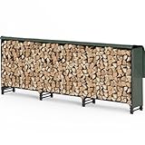 VOUNOT Kaminholzregal Aussen Metall, Brennholzregal Außen, Feuerholzregal Outdoor mit wasserdichte Abdeckung, 300 x 116 x 36 cm, Schwarz