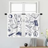 Batmerry Schulbedarf, Schreibwerkzeuge, Studienartikel, Notizbuch, Café-Vorhang, kurze Küchen-Vorhänge, kleiner Volant für Badezimmer, 2 Stück, 91,4 x 66 cm