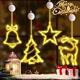 LED Weihnachtsbeleuchtung Fenster,4 Stück Lichter Fenster Weihnachten mit Saugnäpfe Led Weihnachtsstern Beleuchtung für Fenster weihnachtsdeko Innen Außen Warmweiß 40 LEDs Lichterkette Fensterdeko