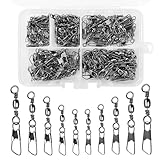 ZWQLZG 150 Stück Angelzubehör Wirbel Angeln, Angelwirbel Mit Kugellagerwirbel, Edelstahl Wirbel, Angeln Drehgelenk, kugellager Wirbel Angeln Snap 5 Größ 6# 8# 10# 12# 14# (Type A)