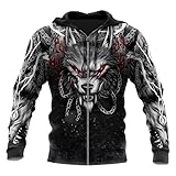 DASONLUE Sweatjacke Herren Nordische Mythologie Printed Kapuzenpulli Jahrgang Hoodies Angenehme Frühjahrsjacke Print Sweatjacken Atmungsaktiv Sweatpulli Dünn Übergangsjacke