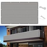 Balkonabdeckung 150 x 750 cm Sonnenschutz Und Atmungsaktivität Sonnenschutz Balkon-Verkleidung Balkon Sichtschutz für Balkon,Garten,Terrasse, Hellgrau