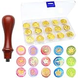 RUIJIE Siegelstempel, 15 Stück Wachssiegel Stempels, Wachs Stempel Set, Wachsstempel Köpfe mit Abnehmbarem Holzgriff & Aufbewahrungskiste, Wachs Siegel Stempel Kit für DIY Karten Umschläge Hochzeit