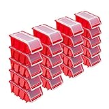 Stapelboxen Set – 20x Stapelbox mit Deckel 155x100x70 mm – Sichtbox Stapelbox Lagerbox, Rot