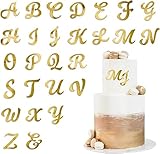 IOSPKKIO® 54 Stück Acryl-Alphabet-Kuchenaufsatz zum Selbermachen, verspiegeltes Gold, personalisierte Namens-Cupcake-Aufsätze mit A-Z-Buchstaben, für Hochzeits, Party