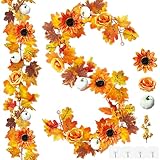 ROLLWAY 2 Stück Herbstgirlande Blätter Girlande Herbst Deko Hängend, Herbstblätter Girlande mit Kürbis und Sonnenblumen, Herbstdeko zum Aufhängen Blätter Deko Herbst Innen draußen für Zimmer Party