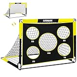 CATCHLUCK Fussballtore für Garten Kinder Fussballtor Pop Up Torwand Kinder Fußball Tor mit 5 Schussloecher und Tragetasche, Bodennägeln, Gelb-120x90x90