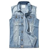 YOUTHUP Herren Denim Weste Zerreißendes Deko Fashion Casual Jeansweste für Freizeit