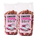 Einhorn Knusper Müsli – 2 x 500g Knusper-Himbeer-Kokos Müsli | Granola-Müsli mit ganzen Kokosnussstückchen & gefriergetrockneten Himbeeren | Granola Crunchy