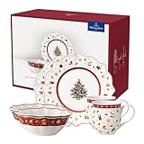 Villeroy & Boch - Toy's Delight Breakfast For Two Frühstücksservice 2 Personen 6 teilig, weiß/rot, Kaffeeservice Weihnachten, Weihnachtliches Geschirr, Weihnachtsgeschirr, Premium Porzellan