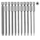 Sinand 11 Stück Torx Schraubendreher Bit Set, 1/4'x100mm Magnetisch Torx Bit Set Lang, T6/T7/T8/T9/T10/T15/T20/T25/T27/T30/T40 Elektrische Bits Set