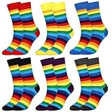 Jeasona 6 Paare Socken Damen 35-38 Bunt Bunte Socken Damen 35-38 Baumwolle Bunt Uni Ringelsocken Strümpfe Damensocken
