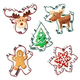 Ausstechformen Weihnachten, 5 Stück Plätzchen Ausstecher Weihnachten, Keksausstecher Weihnacht Edelstahl, Lebkuchenmann Ausstecher,Elchkopf Plätzchenausstecher Set für Backen Fondant Torten