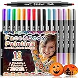 ThEast 15 Farben Halloween Kinderschminken, Dual-Tip Hautfreundlich Tattoo Stifte für Kinder, Abwaschbare Theaterschminke Bodypainting, Gesicht Körper Malerei