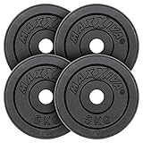 MAXXIVA Hantelscheiben 4er Set Gewichtsplatte je 5 kg Gusseisen schwarz 20 kg Fitness Krafttraining Bodybuilding Workout Gewichtheben Reha