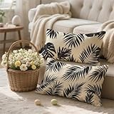 Creme Kissenbezug 40x70 cm 2er Set, Outdoor Kissen Wetterfest Samt Deko Kissen Schwarz Zierkissen Sofakissen Kissenhülle Couchkissen für Auto Bett Sofa Garten Terrassen Balkon Deko, Geschenk t-352