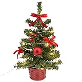 Idena 31486 - Deko-Weihnachtsbaum mit 20 LED in Warmweiß, ca. 25 cm hoch, mit rotem Baum-Schmuck und USB-Anschluss, als Dekoration zur Adventszeit und zu Weihnachten