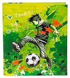 goldbuch 37 133 Ringbuch Stürmer, Ordner, Maße 26 x 32 x 4 cm, Einband aus Kunstrdruck, Hefter mit 2-Ringmechanik aus Metall, Ringordner Format DIN A4, Aktenmappe Fußballspieler-Motiv, Ringmappe Grün