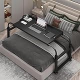 Verstellbarer Überbetttisch mit Rollen, Höhe und Länge verstellbar Rolltisch für Laptop und Essens-Tablett, tragbarer Nachttisch-Arbeitsplatz