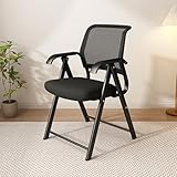 Faltbarer Gästestuhl, Ergonomischer Gepolsterter Mesh Stapelstuhl mit Atmungsaktiver Rückenlehne & Armlehnen, Ideal für Küche, Esszimmer, Balkon, Büro (Blau)