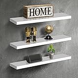 UTOKON Wandregale, weiß, schwebend, 3 Stück, aus Holz, Wandhalterung, Deko-Holzregale für Wohnzimmer, Schlafzimmer, Badezimmer