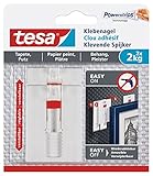 tesa Verstellbarer Klebenagel für Tapeten und Putz 2 kg - Höhenverstellbarer, selbstklebender Wandnagel - Bis zu 2 kg Halteleistung pro Nagel - 2-er Pack