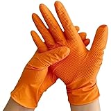 PBHOVIITG 10/50 Stück 8Mil Hochleistungs-Nitrilhandschuhe for Mechaniker, Einweghandschuhe mit erhabener Diamantstruktur, Industrie- und Autosicherheit, latexfrei(Diamond Orange 10PCS,M)