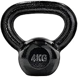 ScSPORTS® Kettlebell - 4/8/12/16/20/24/28 kg, Gusseisen, Hammerschlag, Wasserabweisend, Schwarz - Kugelhantel, Kugelgewicht, Schwunghantel, Rundgewicht für Gym, Krafttraining (4 kg)