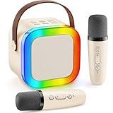 Gontence Karaoke Maschine mit 2 Mikrofonen - Beige Karaoke Mikrofone Geschenke Für Mädchen - Bluetooth Karaoke Mikrofon Kinder - Mikrofon für Mädchen 3-12 Jahre - Mädchen Spielzeug ab 3-15 Jahre