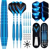 POFIBO Dartpfeile mit Kunststoffspitze - 19g Dartpfeile für Elektronische Dartscheibe, 3 Stück Soft-Dartpfeile mit 30 Kunststoff Dartspitzen und Anti-Lose Gummiringe