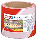 tesa® Signal Absperrband - Warnband zur Absperrung, Markierung und zur Abgrenzung von Gefahrenbereichen - nicht klebend - Rot-Weiß, 100 m x 80 mm